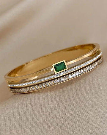 Luxury Stainless Steel Green & White Cuff Bangle