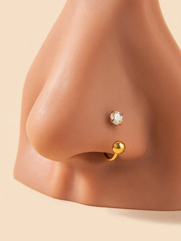 Stainless Steel Nose Ring With Ball & Very Shiny Cubic Zirconia
