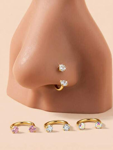 Stainless Steel Nose Ring With Round & Very Shiny Cubic Zirconia