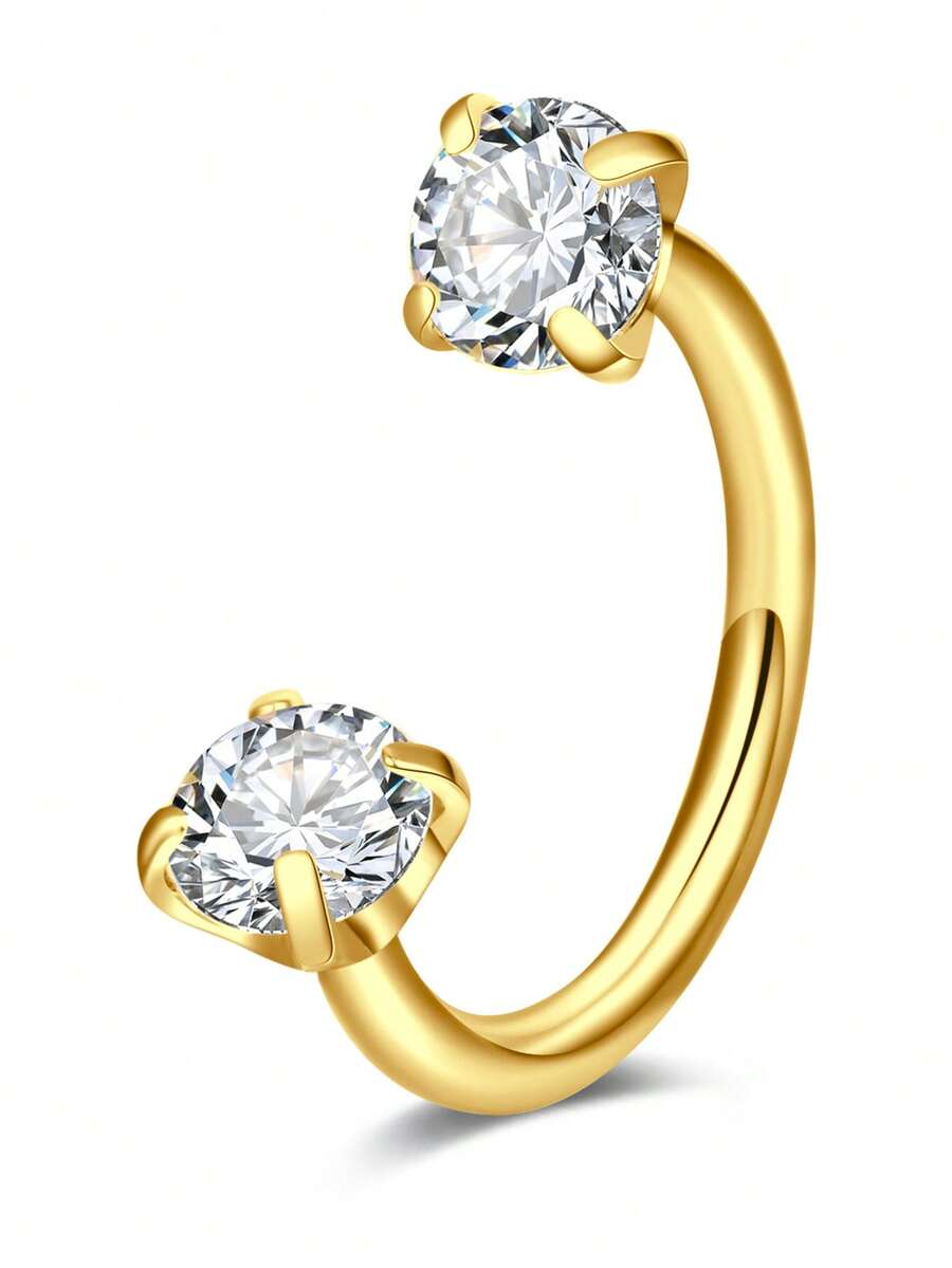 Stainless Steel Nose Ring With Round & Very Shiny Cubic Zirconia