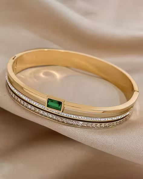 Luxury Stainless Steel Green & White Cuff Bangle