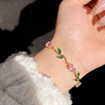 Gold Plated Crystal Stones Tulip Bracelet for Girls/Women