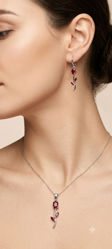 Blooming Tulip Silver & Ruby Gemstone Set