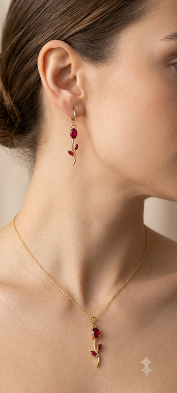 Blooming Tulip Gold & Ruby Gemstone Set