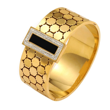 Black Gem Gold Honeycomb Cuff Bangle