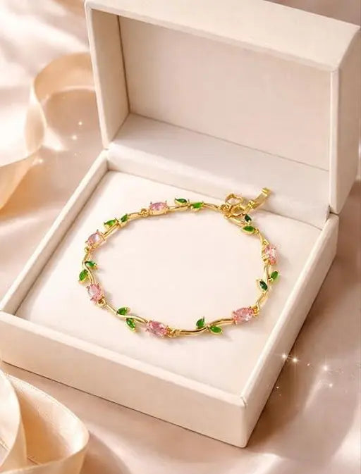 Gold Plated Crystal Stones Tulip Bracelet for Girls/Women